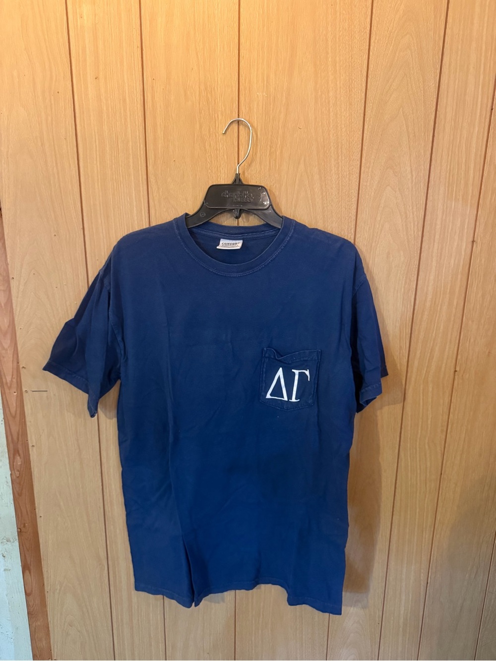 Comfort Colors Navy Blue Short Sleeve Pocket Tee with White Greek Letters